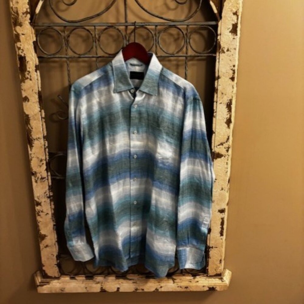 Calder Carmel Linen Limited Edition Hidden Button Down Collar Shirt. Sz Medium.